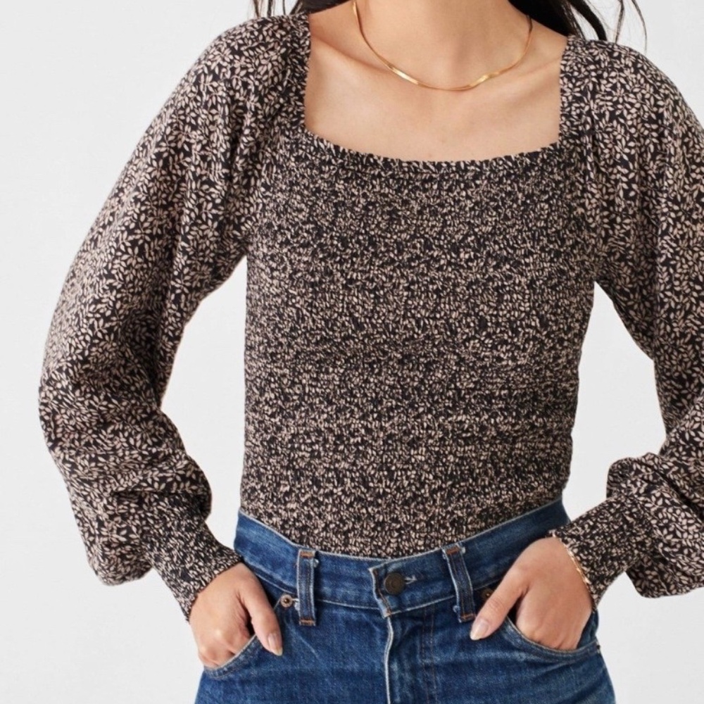 Faherty Beatrice Smocked Top Long Puff Sleeve Blouson Off Shoulder Sz Medium